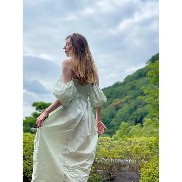 Cecilie Bahnsen Mint Green Cotton Poplin Joel Midi Dress US 6 UK 10 - Picture 7 of 16